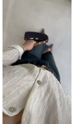 Simli Mavi Çizgili Gömlek - Kod: 2216