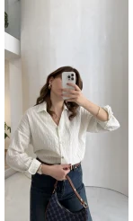 Simli Mavi Çizgili Gömlek - Kod: 2216