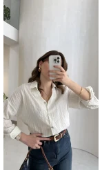 Simli Mavi Çizgili Gömlek - Kod: 2216