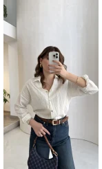 Simli Mavi Çizgili Gömlek - Kod: 2216