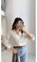 Simli Vizon Çizgili Gömlek - Kod: 2216