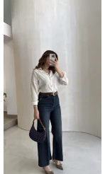 Ultra Yüksek Bel Kemerli Likralı Denim Jean Pantolon - Old - Kod: 1817