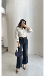 Ultra Yüksek Bel Kemerli Likralı Denim Jean Pantolon - Old - Kod: 1817