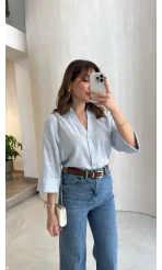 Şantuk Keten Kumaş Gömlek - Mavi - Kod: 2164