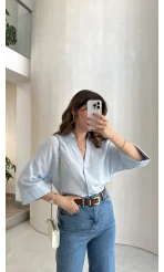 Şantuk Keten Kumaş Gömlek - Mavi - Kod: 2164