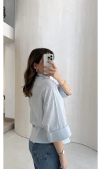 Şantuk Keten Kumaş Gömlek - Mavi - Kod: 2164