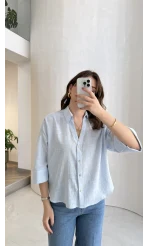 Şantuk Keten Kumaş Gömlek - Mavi - Kod: 2164