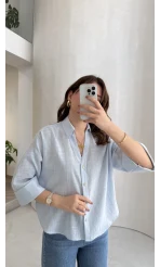 Şantuk Keten Kumaş Gömlek - Mavi - Kod: 2164