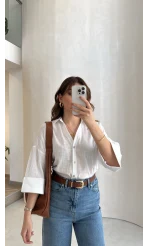 Şantuk Keten Kumaş Gömlek - Ekru - Kod: 2164