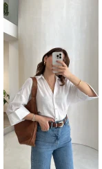 Şantuk Keten Kumaş Gömlek - Ekru - Kod: 2164