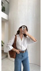 Şantuk Keten Kumaş Gömlek - Ekru - Kod: 2164