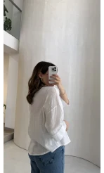 Şantuk Keten Kumaş Gömlek - Ekru - Kod: 2164