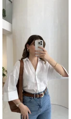 Şantuk Keten Kumaş Gömlek - Ekru - Kod: 2164