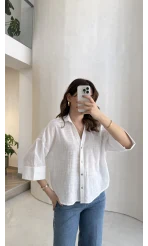 Şantuk Keten Kumaş Gömlek - Ekru - Kod: 2164