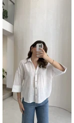 Şantuk Keten Kumaş Gömlek - Ekru - Kod: 2164