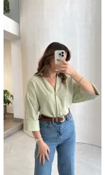 Şantuk Keten Kumaş Gömlek - Çağla - Kod: 2164