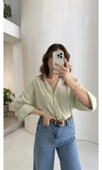 Şantuk Keten Kumaş Gömlek - Çağla - Kod: 2164