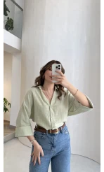 Şantuk Keten Kumaş Gömlek - Çağla - Kod: 2164