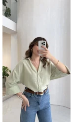 Şantuk Keten Kumaş Gömlek - Çağla - Kod: 2164