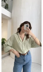 Şantuk Keten Kumaş Gömlek - Çağla - Kod: 2164