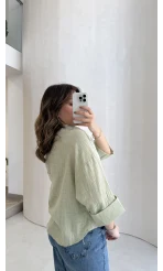 Şantuk Keten Kumaş Gömlek - Çağla - Kod: 2164