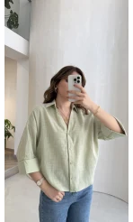 Şantuk Keten Kumaş Gömlek - Çağla - Kod: 2164