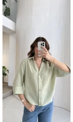 Şantuk Keten Kumaş Gömlek - Çağla - Kod: 2164