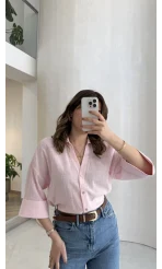 Şantuk Keten Kumaş Gömlek - Pembe - Kod: 2164