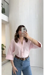 Şantuk Keten Kumaş Gömlek - Pembe - Kod: 2164