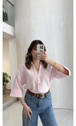 Şantuk Keten Kumaş Gömlek - Pembe - Kod: 2164