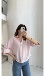 Şantuk Keten Kumaş Gömlek - Pembe - Kod: 2164