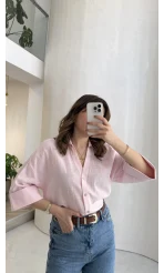 Şantuk Keten Kumaş Gömlek - Pembe - Kod: 2164