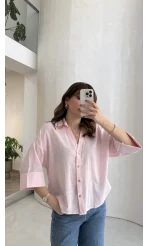 Şantuk Keten Kumaş Gömlek - Pembe - Kod: 2164