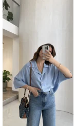 Keten Kumaş Gömlek - Bebe Mavisi - Kod: 4982