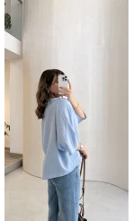 Keten Kumaş Gömlek - Bebe Mavisi - Kod: 4982