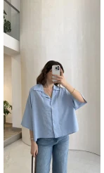 Keten Kumaş Gömlek - Bebe Mavisi - Kod: 4982