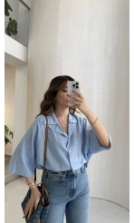 Keten Kumaş Gömlek - Bebe Mavisi - Kod: 4982