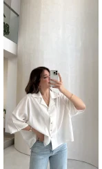 Keten Kumaş Gömlek - Beyaz - Kod: 4982