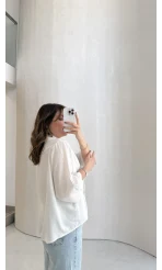 Keten Kumaş Gömlek - Beyaz - Kod: 4982