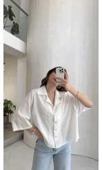 Keten Kumaş Gömlek - Beyaz - Kod: 4982