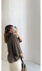 Keten Kumaş Gömlek - Kahve - Kod: 4982