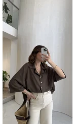 Keten Kumaş Gömlek - Kahve - Kod: 4982