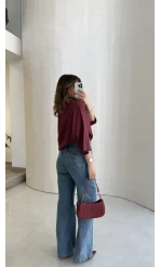 Keten Kumaş Gömlek - Bordo - Kod: 4982