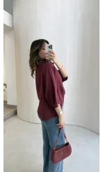 Keten Kumaş Gömlek - Bordo - Kod: 4982