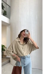 Keten Kumaş Gömlek - Taş - Kod: 4982