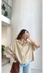 Keten Kumaş Gömlek - Taş - Kod: 4982