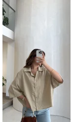 Keten Kumaş Gömlek - Taş - Kod: 4982