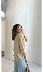 Keten Kumaş Gömlek - Taş - Kod: 4982