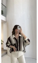 Kahverengi Çizgili Gömlek - Kod: 5060