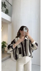 Kahverengi Çizgili Gömlek - Kod: 5060